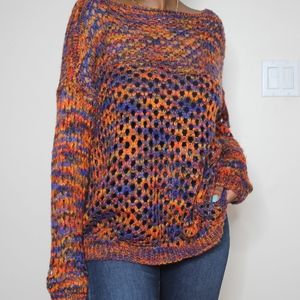 OVERSIZED Mustard/orange and Blue KNIT SWEATER